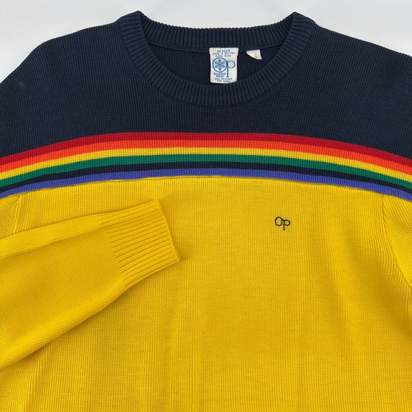 VTG 80s Ocean Pacific Op Rainbow Stripe Sweater Large Stranger Things Surf Retro